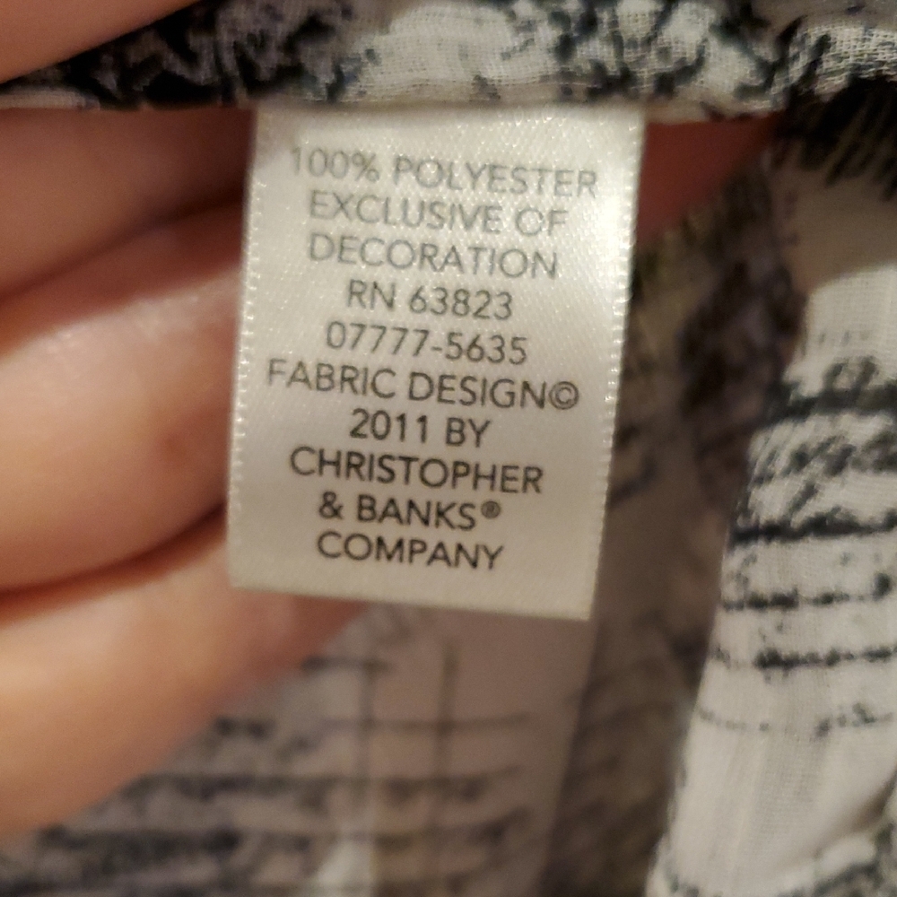 Christopher & Banks Black White Flowy Blouse Newspaper Print Cardigan Sheer Med. - Picture 8 of 16